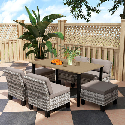 Seven-Piece Rattan Dining Set - Grey