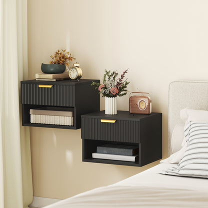 Floating Nightstands Set of 2, Modern Wall Mounted Bedside Tables, Black