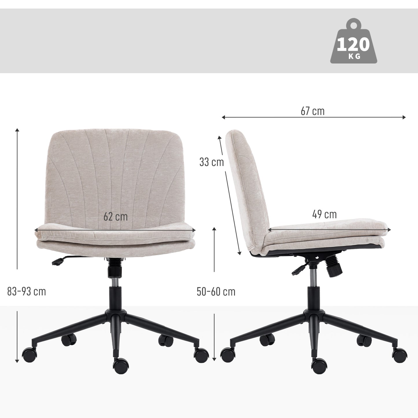 Criss Cross Chair with Wheels, No Arms - Beige