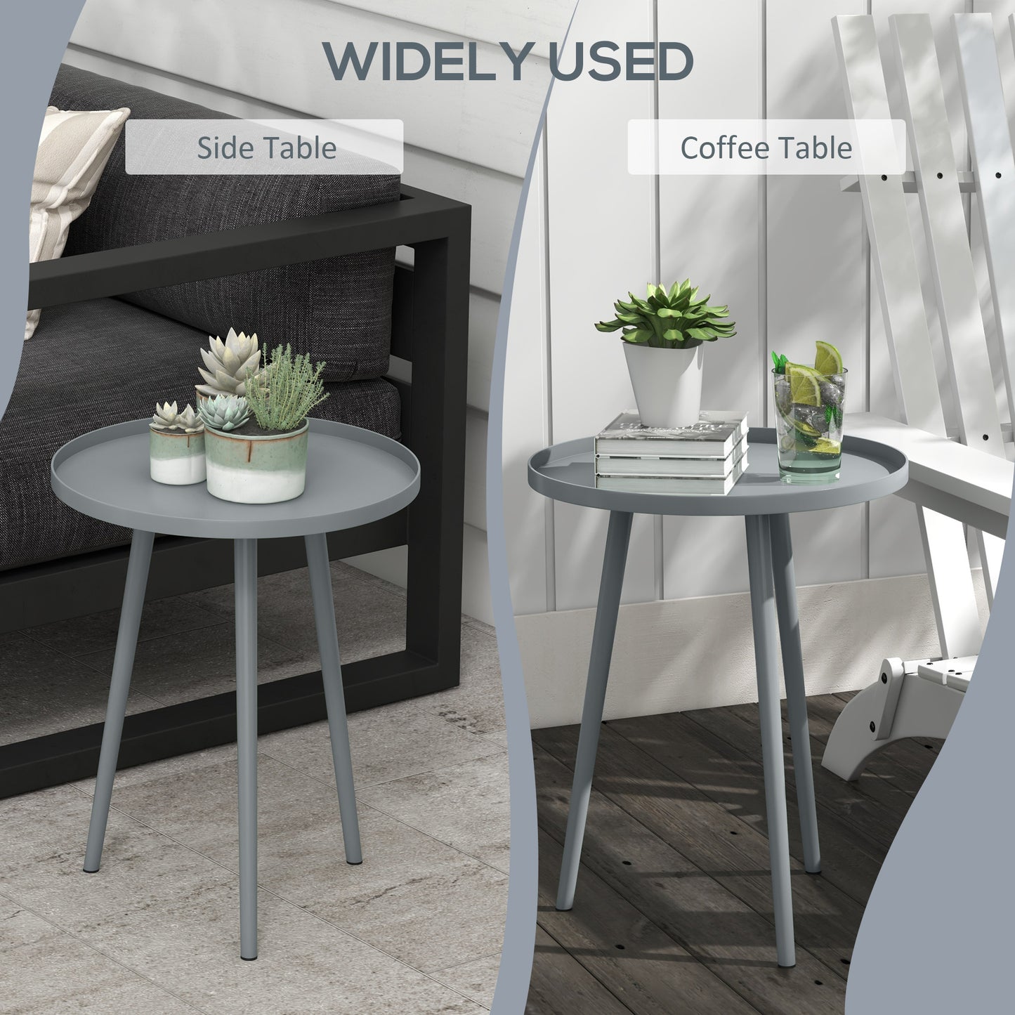 Round Garden Coffee Table, Outdoor Side Table with Rounded Steel Edge, Ø40 x 50H cm, Grey
