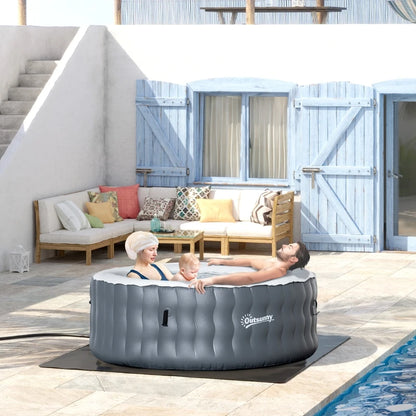 Round Hot Tub Inflatable Outdoor Bubble Spa Pool with Pump, Cover and Filter Cartridges - Grey