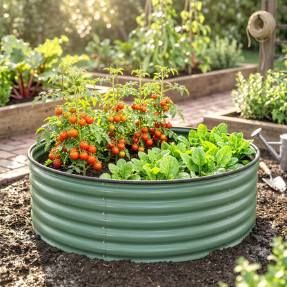 Galvanised Raised Garden Bed with Safety Edging, Outdoor Raised Planter Box with Gloves, 120 x 120 x 43cm, Light Green