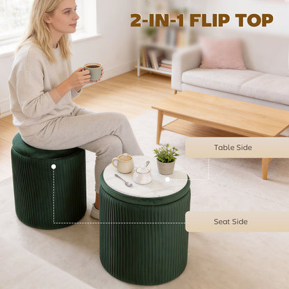 Storage Ottoman Modern Velvet Round Foot Stool for Living Room Bedroom 45 cm Dark Green