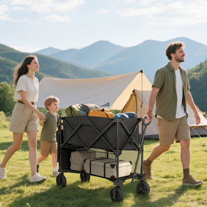 Double Decker Folding Festival Trolley on Wheels, 200KG & 350L Capacity Collapsible Wagon Festival Trolley Cart