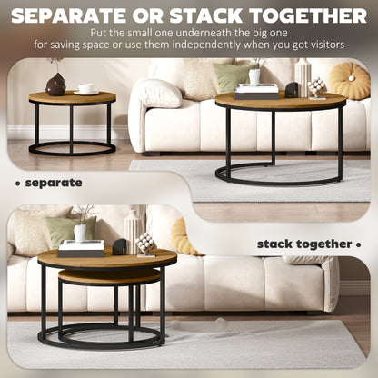 Set of Two Wood-Effect Stacking Tables - Brown