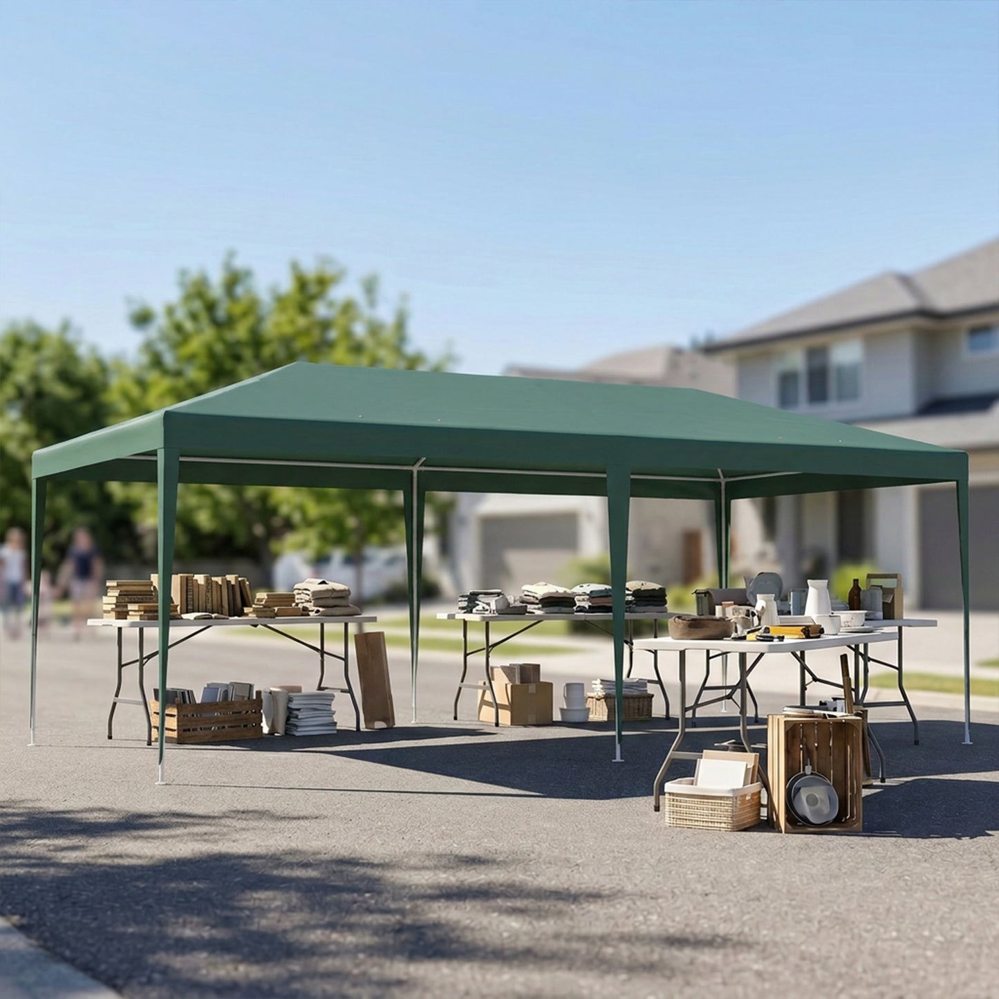 6x3 m Party Tent Gazebo Marquee Outdoor Patio Canopy Shelter with Windows and Side Panels, Green