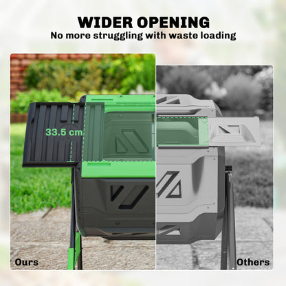 Garden Compost Bin, 200L Dual Chamber Tumbling Composter with Adjustable Vents, BPA Free Compost Tumbler, Green