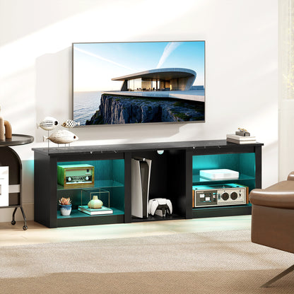 70" TV Stand, with LED Lights and Storage - Black