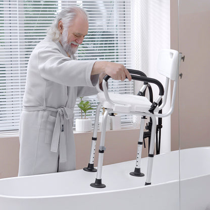 Shower Chair for the Elderly and Disabled, Height Adjustable Shower Stool with Back and Flipped Padded Arms