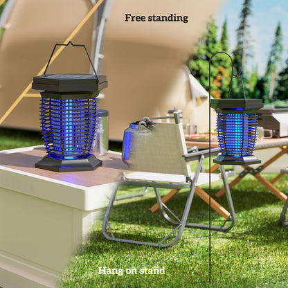 2-in-1 Electric Fly Zapper with UVA Light, Hanging Garden Lantern, Solar and USB-DC Rechargeable Insect Mosquito Bug Zapper