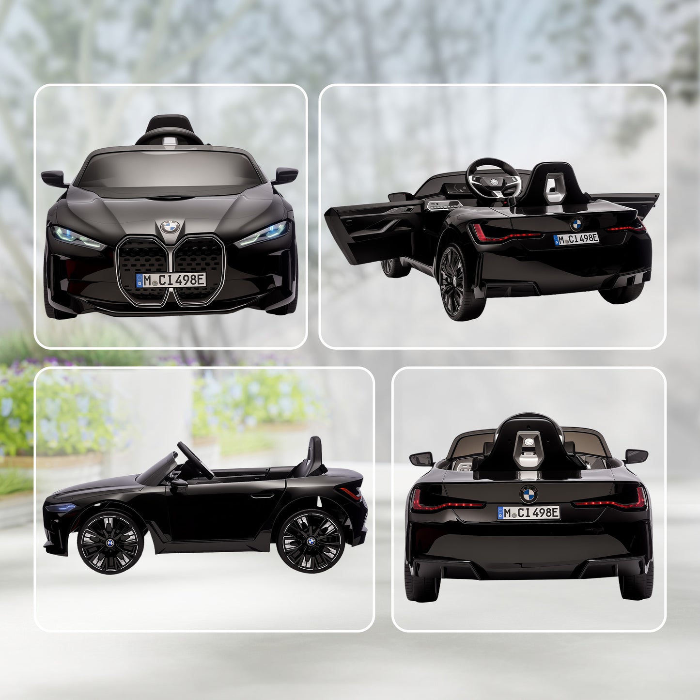 BMW i4 Licensed 12V Kids Electric Ride-On Car, with Remote Control, Portable Battery, Music, Horn, Headlights - Black