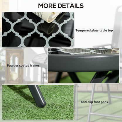 Φ45cm Garden Side Table, Outdoor Round Folding Patio Table with Imitation Marble Glass Top, Small Coffee Table