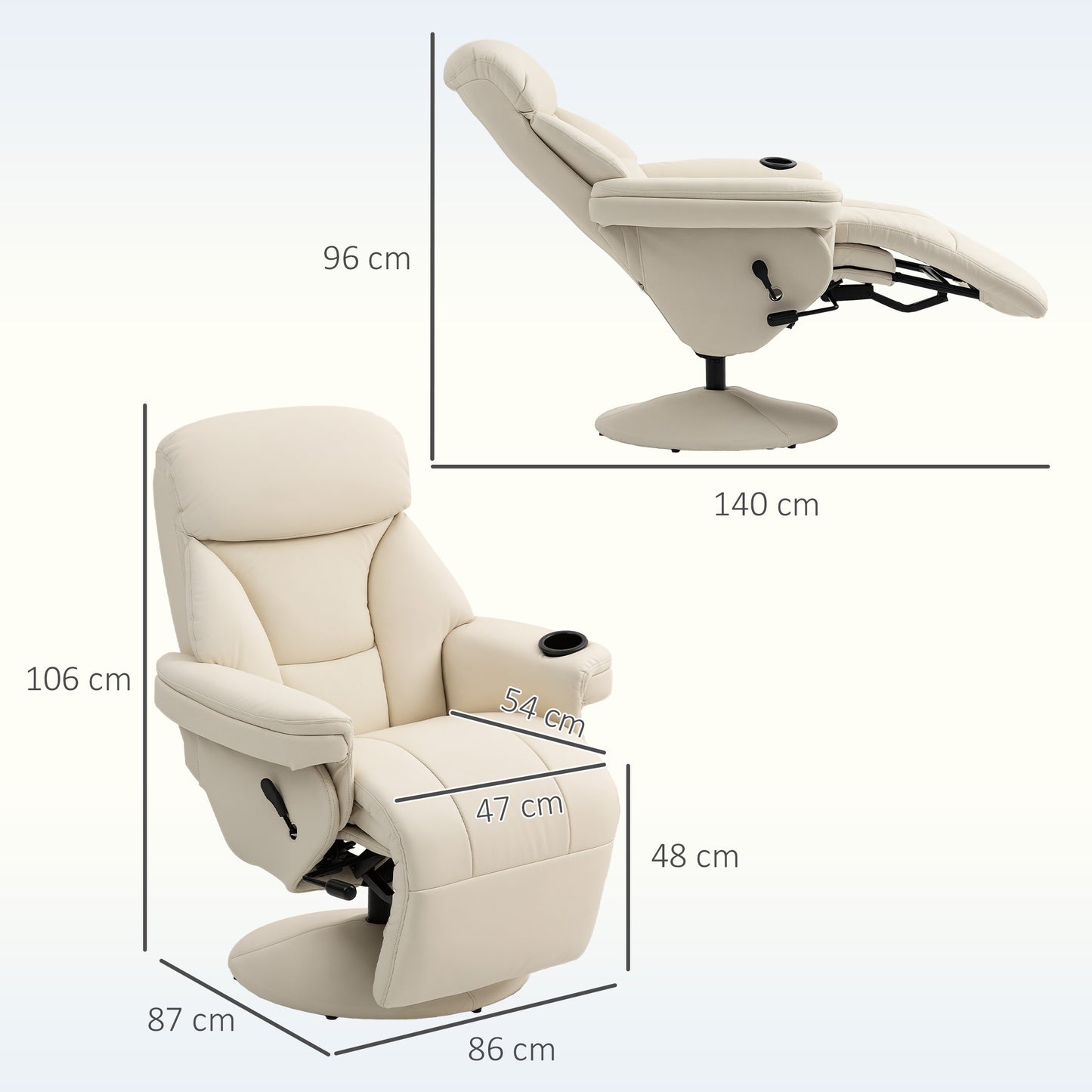 Manual Recliner Chair with Footrest, Upholstered Reclining Armchair with Adjustable Backrest and Cup Holder