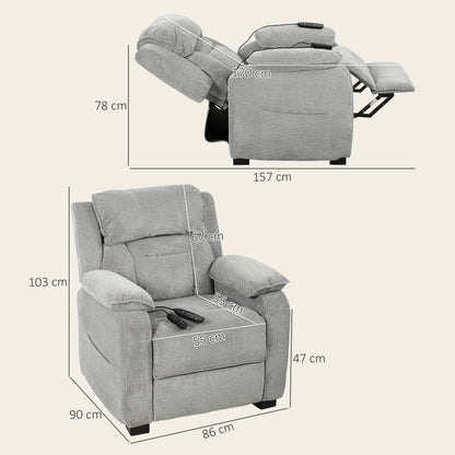 Power Recliner Armchair with Massage and Heat, Electric Reclining Chair with Wide Spring Seat, Light Grey