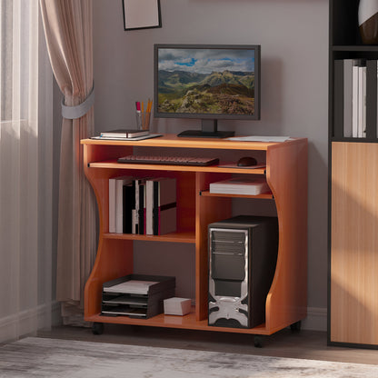 Multi-Storage Compact Work Desk, with Wheels - Cherry Wood Colour