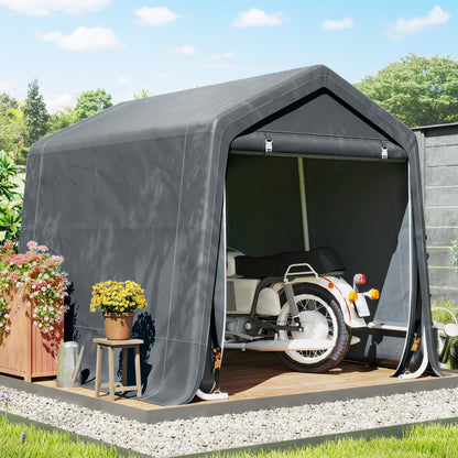 8 x 6.5 ft Outdoor Garden Storage Shed, Waterproof Bike Tent w/ Double Roll-up Zipper Door for Garden Tools, Dark Grey