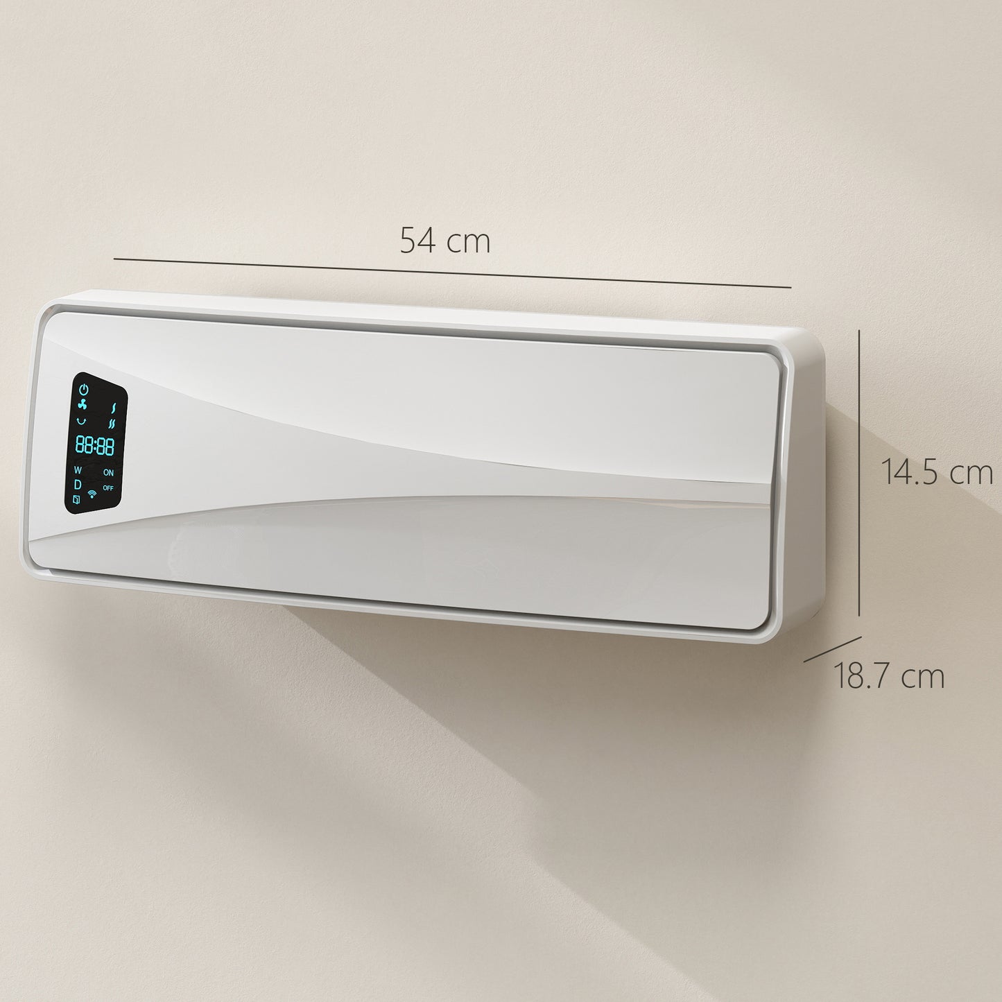 2000W Ceramic Electric Heater with Fan, Adjustable Thermostat, Wall Mounted - White