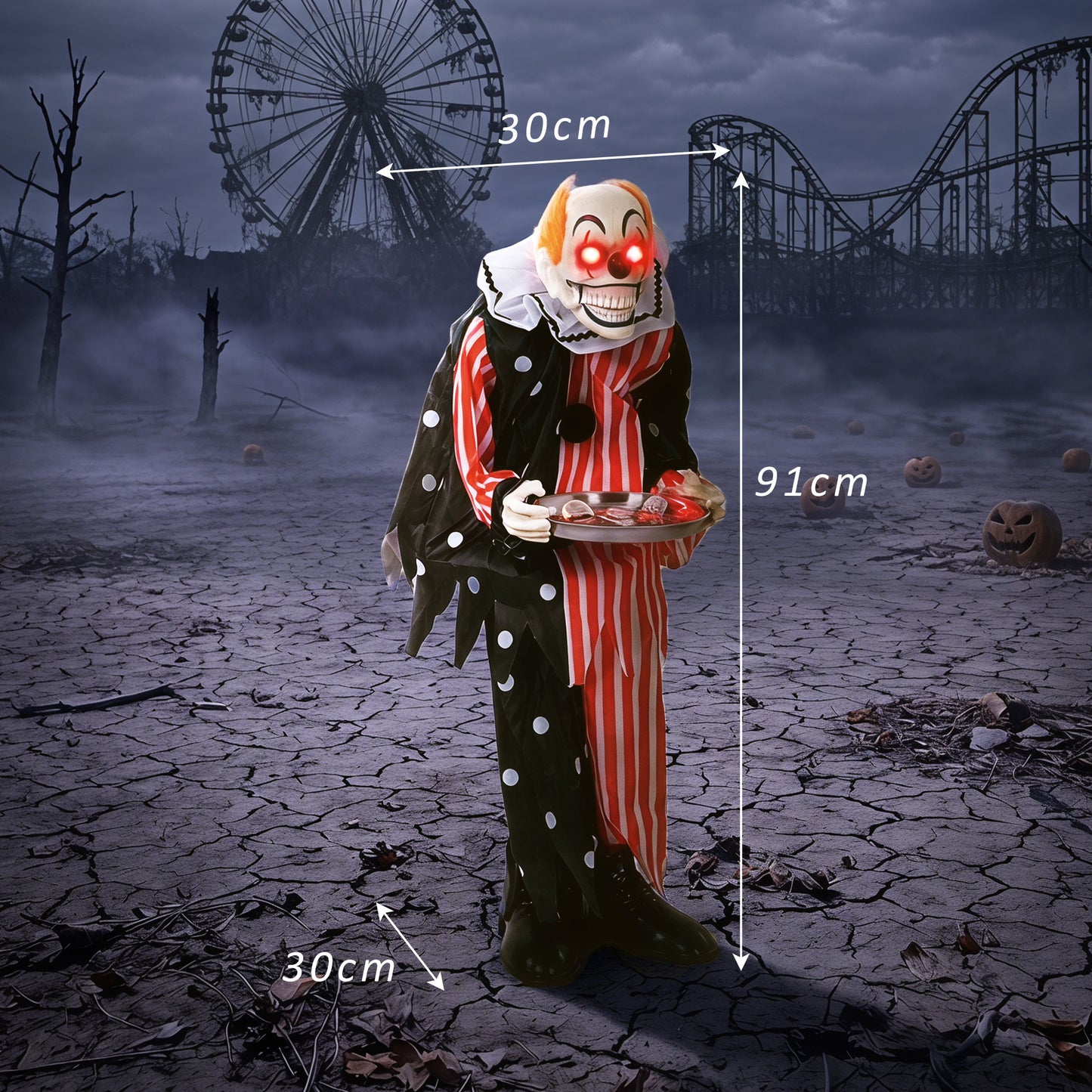 Animated Clown Halloween Decoration, Scary Halloween Animatronics Decor with Sound Touch Activated