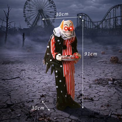 Animated Clown Halloween Decoration, Scary Halloween Animatronics Decor with Sound Touch Activated