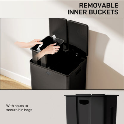 56L Dual Compartment Stainless Steel Bin, with Deodoriser Holders - Black