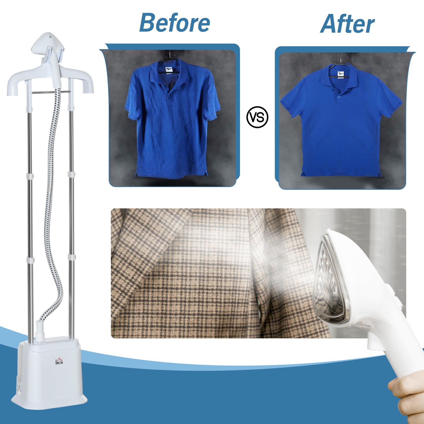 Upright Garment Clothes Steamer with 6 Steam Setting, 45s Fast Heat-up, 1.7L Water Tank and 35g/min steam flow