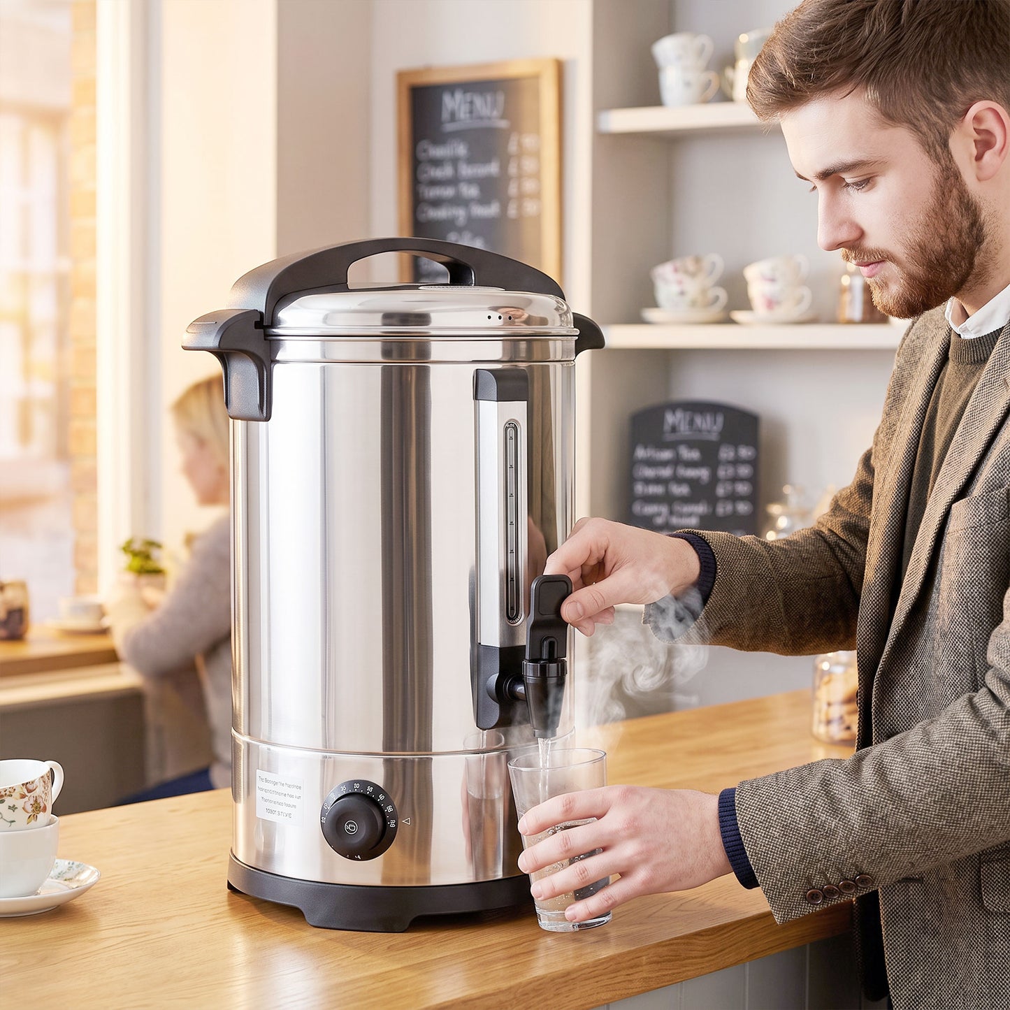 6.5L Catering Urn, 1500W Stainless Steel Hot Water Boiler Dispenser with Thermostat, Keep Warm Function & Easy Pour Tap