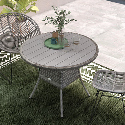 90 cm Wood-Effect Rattan Garden Table - Grey
