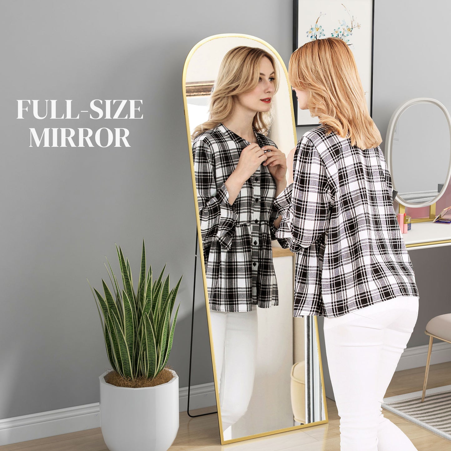 162cm Aluminium Frame Standing Mirror - Gold