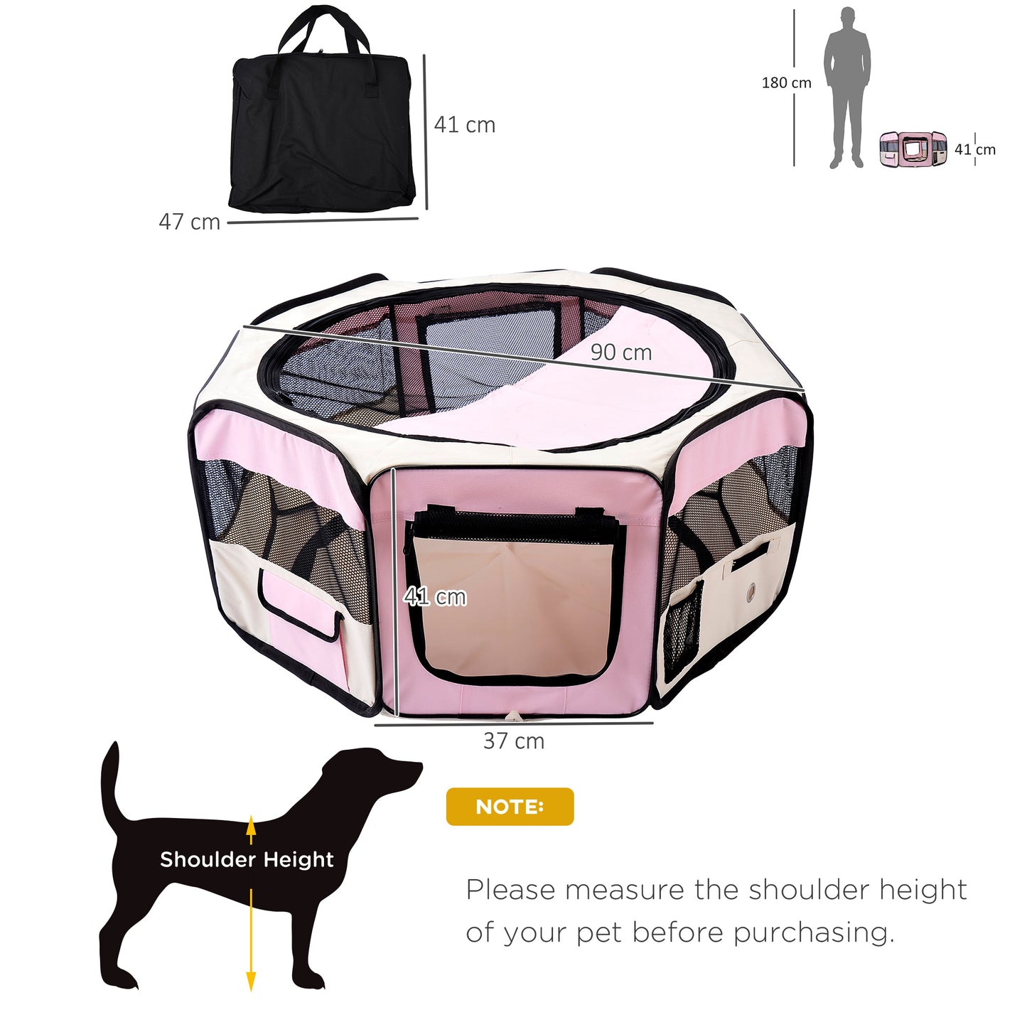 600D Oxford Soft Fabric Kennel, Portable Lightweight Cat Dog Playpen