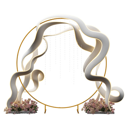 222cm Gold Tone Backdrop Stand, Round Metal Wedding Arch for Birthday Party, Bridal Shower, Graduation, Ceremony