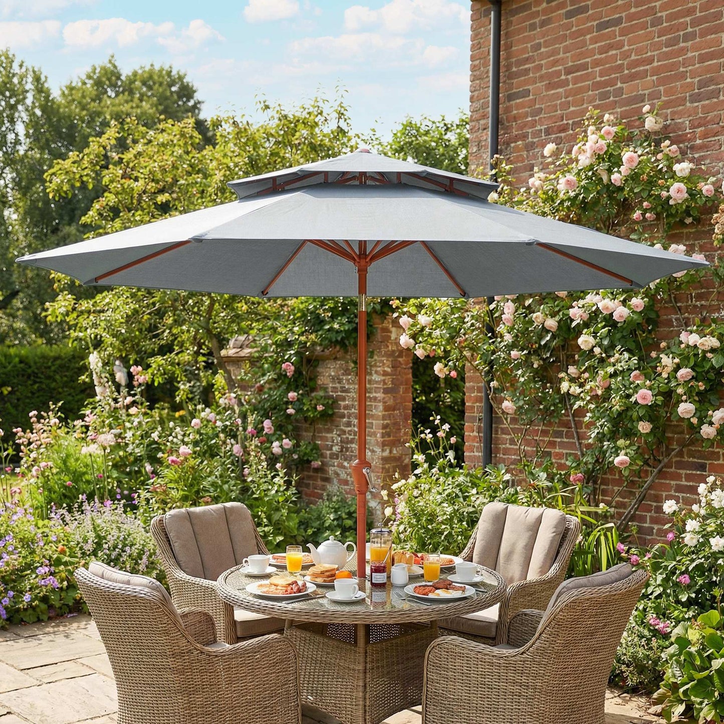 2.7 m Garden Parasol with Double Top Outdoor Market Table Umbrella with Crank System, Light Grey