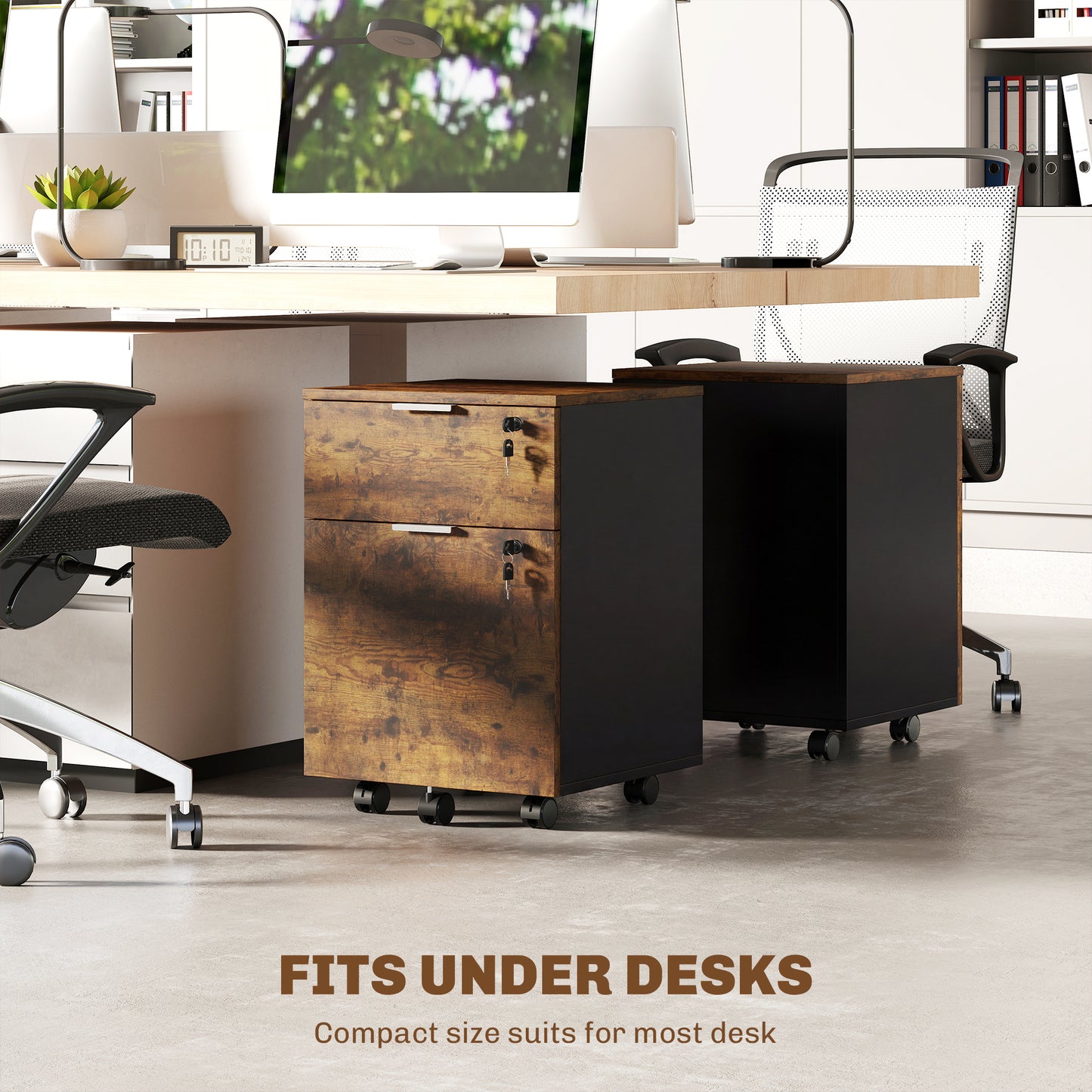 Two-Drawer Lockable Filing Cabinet - Black and Rustic Brown