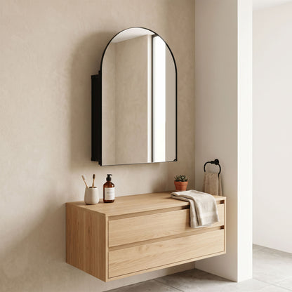 Bathroom Mirror Cabinet with Mirror, Arched Wall Mounted Bathroom Cabinet with Storage Shelves, Black