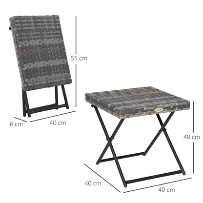 Square PE Wicker Rattan Folding Table,Weather Resistant Wicker Weave Side Table with Steel Frame, Grey