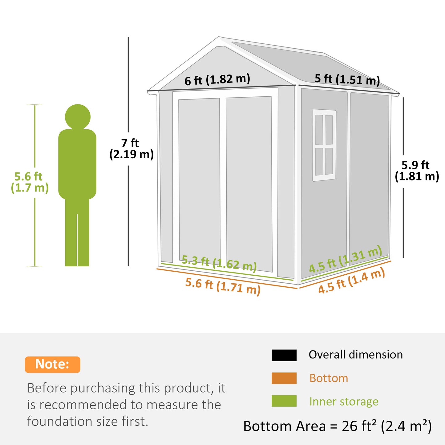 6 x 5ft Garden Shed, Plastic Shed with Floor, Window, Lockable Doors and Vents