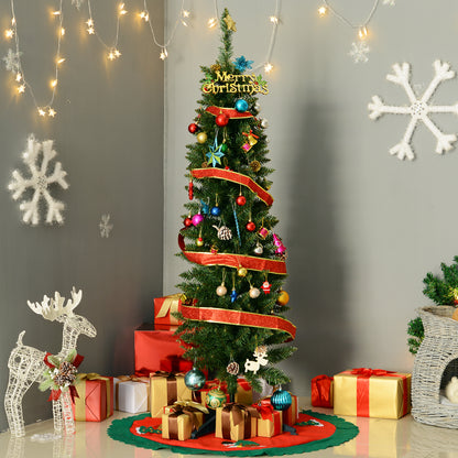 5ft Unlit Artificial Christmas Tree, Pencil Slim Xmas Tree with Solid Stand and Realistic Branches, Green