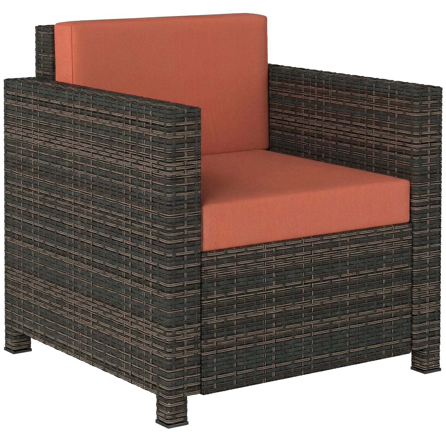 PE Rattan Garden Armchair with Cushion - Mixed Brown/Orange
