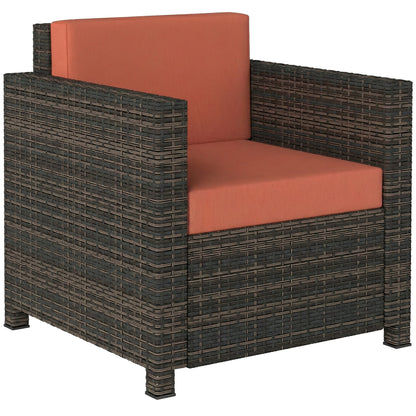 PE Rattan Garden Armchair with Cushion - Mixed Brown/Orange
