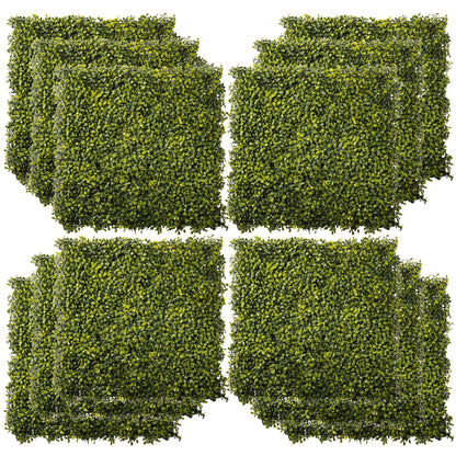 12PCS Artificial Boxwood Wall Panels 50cm x 50cm Grass Privacy Fence Screen Faux Hedge Greenery Backdrop Encrypted Milan Gras