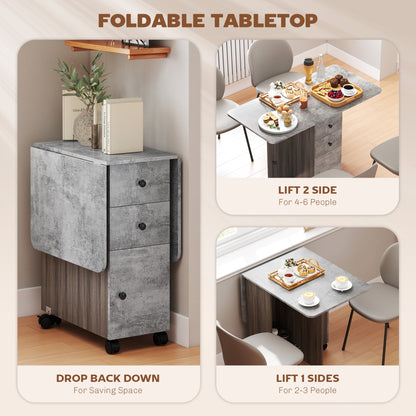 Multi-Storage Six-Person Drop Leaf Dining Table - Mixed Grey