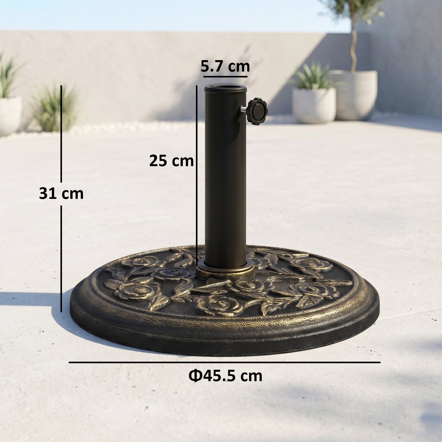 9kg Garden Parasol Base, Round Resin Cast Iron Effect Sun Umbrella Base
