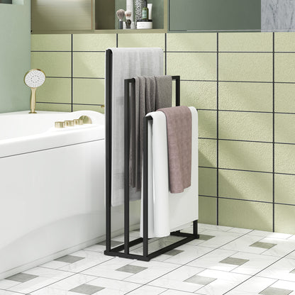 Freestanding Towel Rack, Steel Towel Rail Holder with 3 Bars, Black