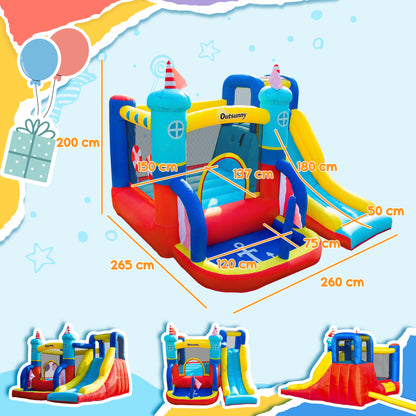 Kids Bouncy Castle, 4 in 1 Large Sailboat Style Inflatable House Slide Trampoline Water Pool Climbing Wall with Blower Carryb