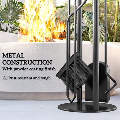 5 Pieces Fireplace Tools Set, Metal Fireplace Accessories Fireside Companion Set with Broom, Shovel, Poker and Bucket, Silver