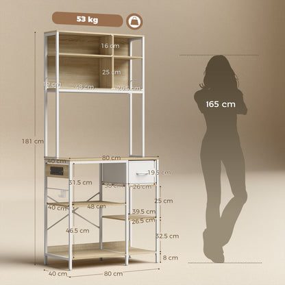 Kitchen Baker's Rack, Microwave Stand with Storage Shelves and 6 Hooks for Small Spaces
