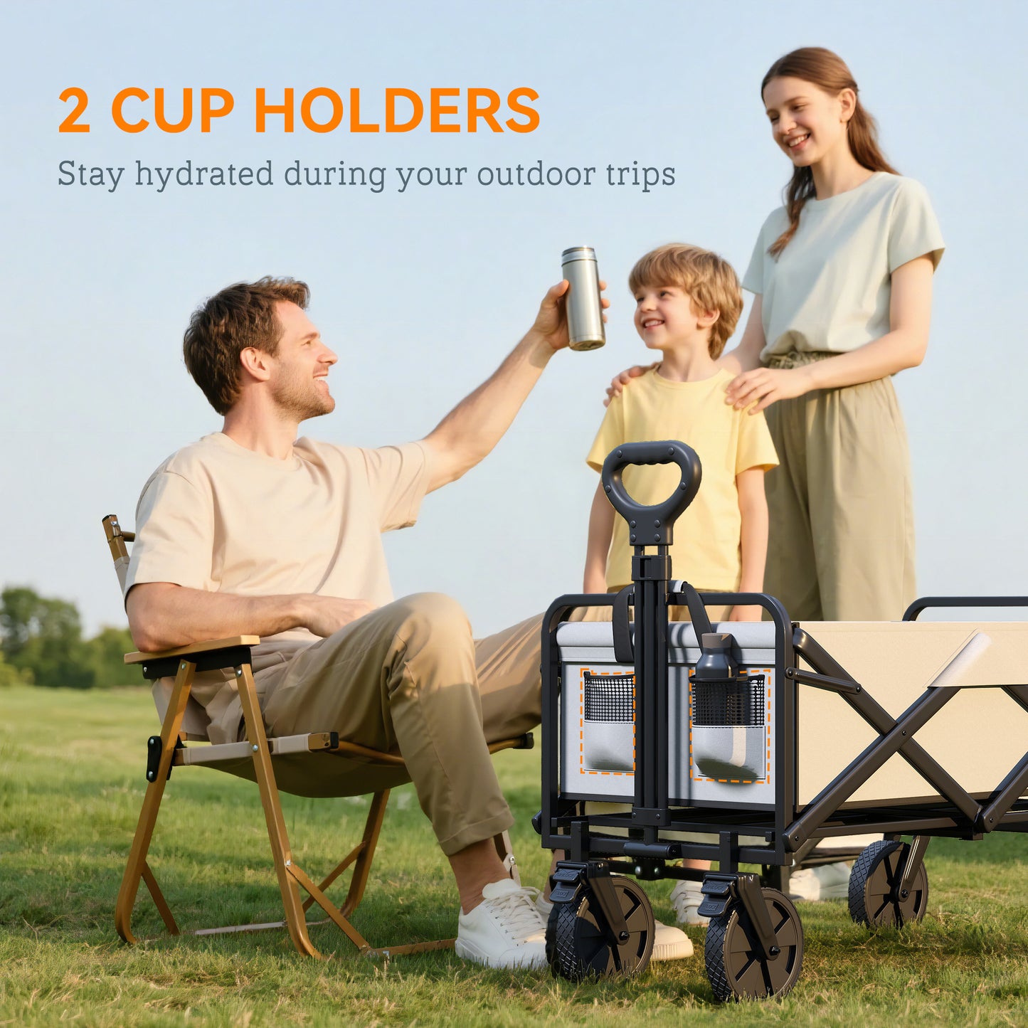 Folding Pull Along Cart Cargo Wagon Trolley with Telescopic Handle - Dark Grey