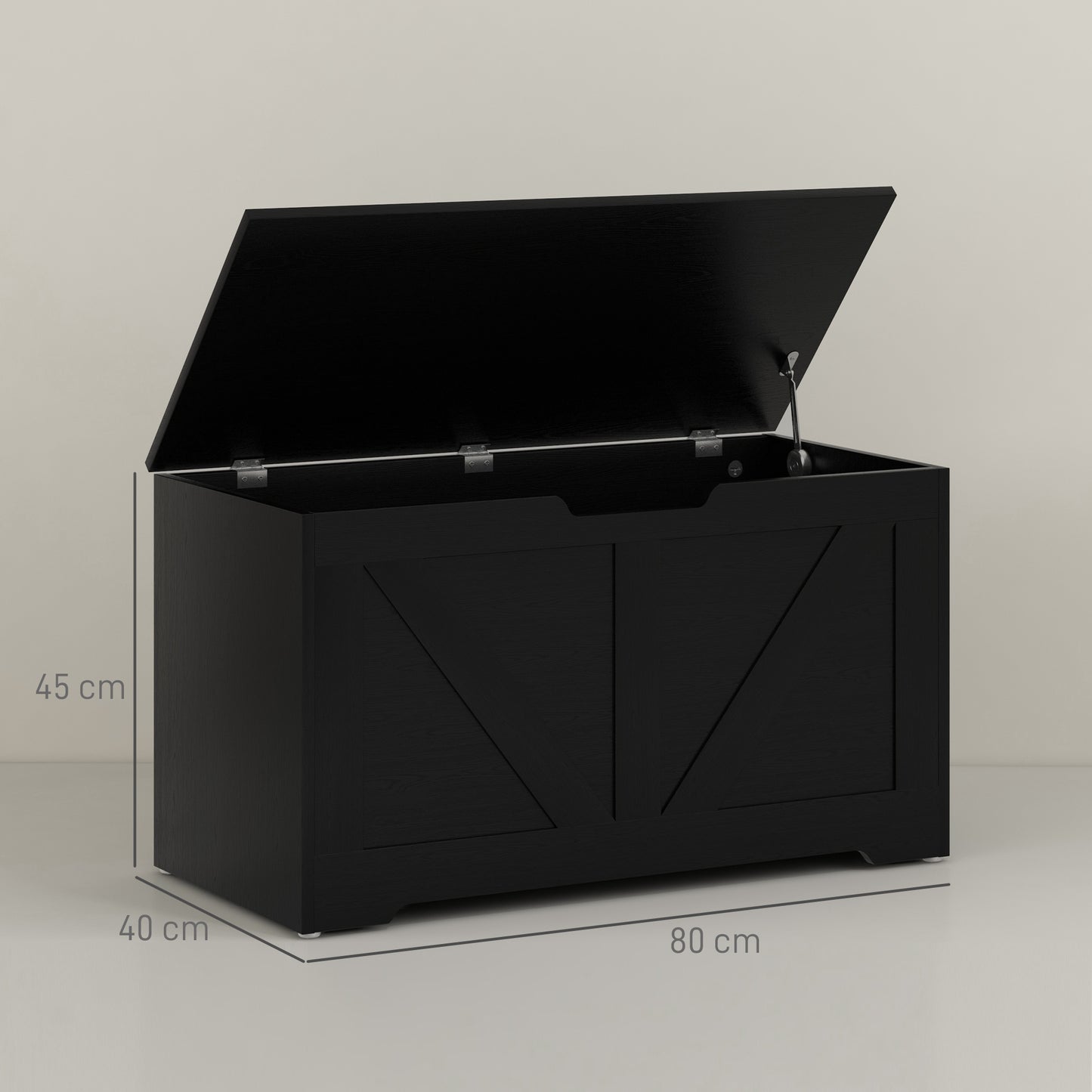 100L Home Storage Box, with Safety Hinge - Black Wood-Effect