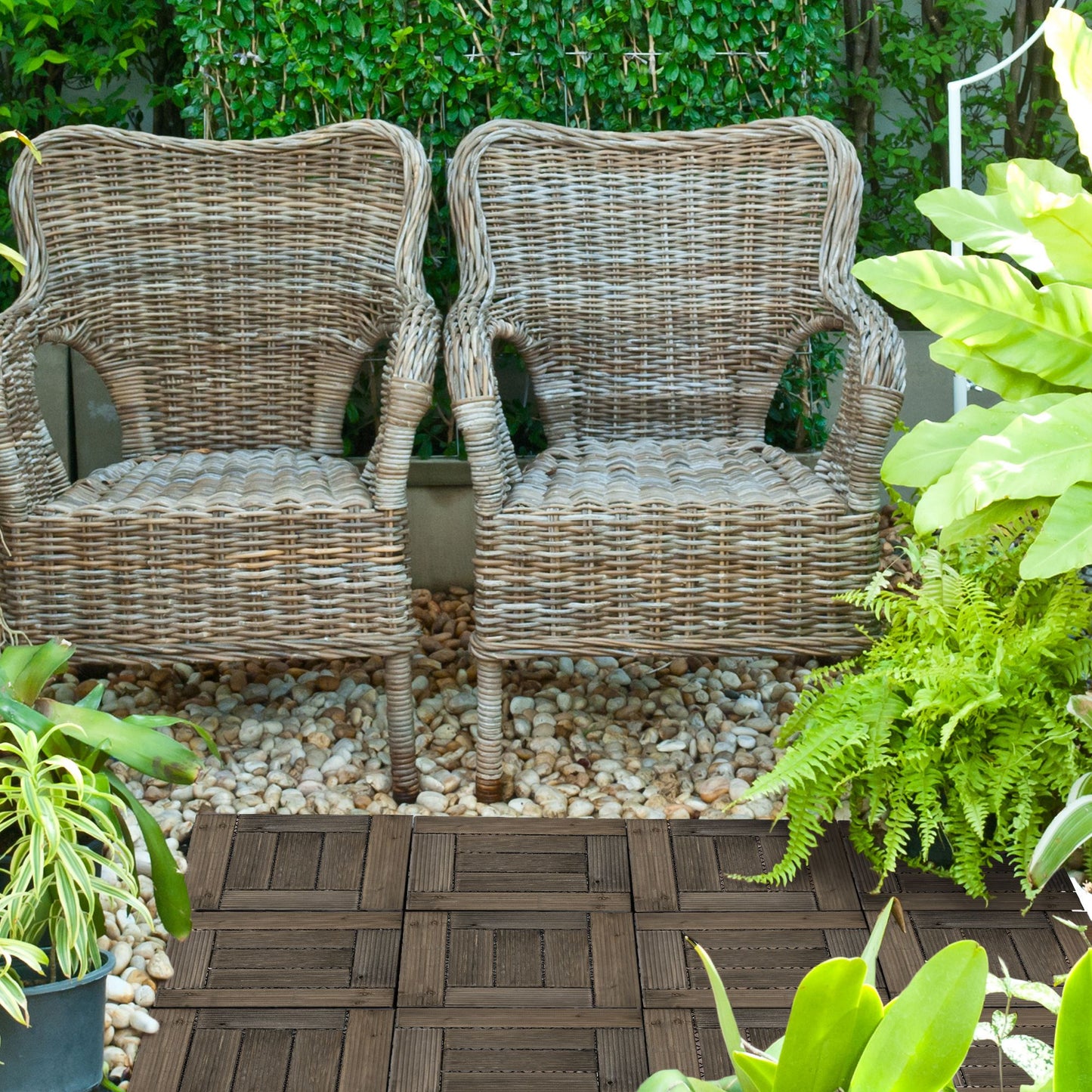 27 Pcs Wooden Interlocking Decking Tiles, 30 x 30 cm Outdoor Flooring Tiles, 2.5㎡ per Pack, for Patio, Balcony, Terrace