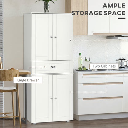 184cm Tall Kitchen Cupboard, Freestanding Kitchen Pantry Storage Cabinet with 4 Doors, 3 Adjustable Shelves, Drawer