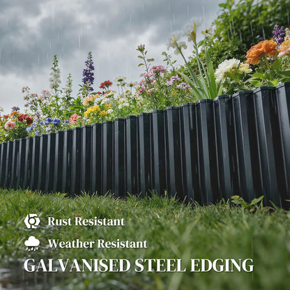 Metal Garden Edging Border, 8 in x 21.3 ft Corrugated Heavy Duty Galvanised Steel Lawn Edging, Dark Grey